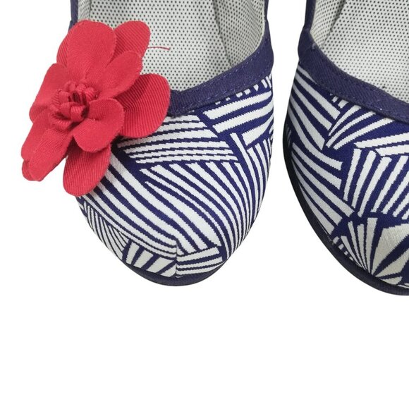 Ruby Shoo Mary Jane Heel Shoes Size EU 38 US 7 Red Flower Retro Geometric - Picture 10 of 12